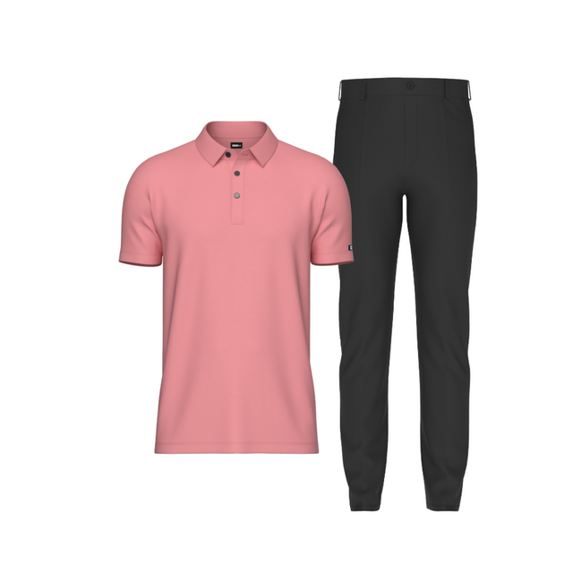 Tailored Black Pant In Icy Cotton with Tailored Baby Pink Polo Shirt