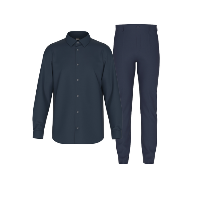 Tailored Navy Blue Pant In Icy Cotton with Tailored Midnight Blue Shirt