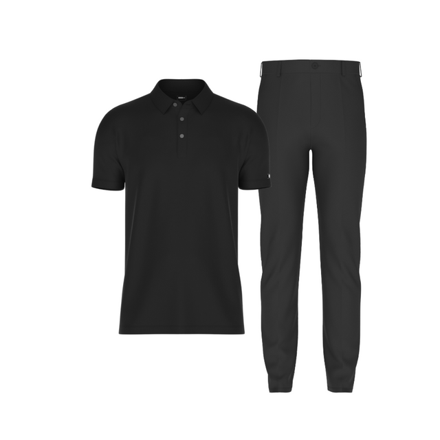 Tailored Black Pant In Icy Cotton with Tailored Black Polo Shirt