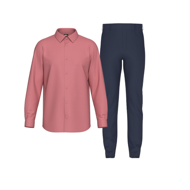 Tailored Navy Blue Pant In Icy Cotton with Tailored Pink Shirt