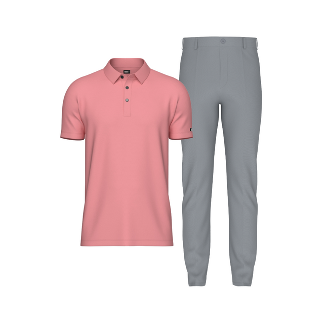 Tailored Slate Gray Pant In Icy Cotton with Tailored Baby Pink Polo Shirt