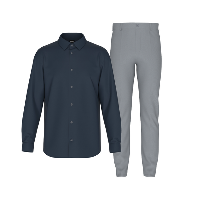 Tailored Slate Gray Pant In Icy Cotton with Tailored Midnight Blue Shirt