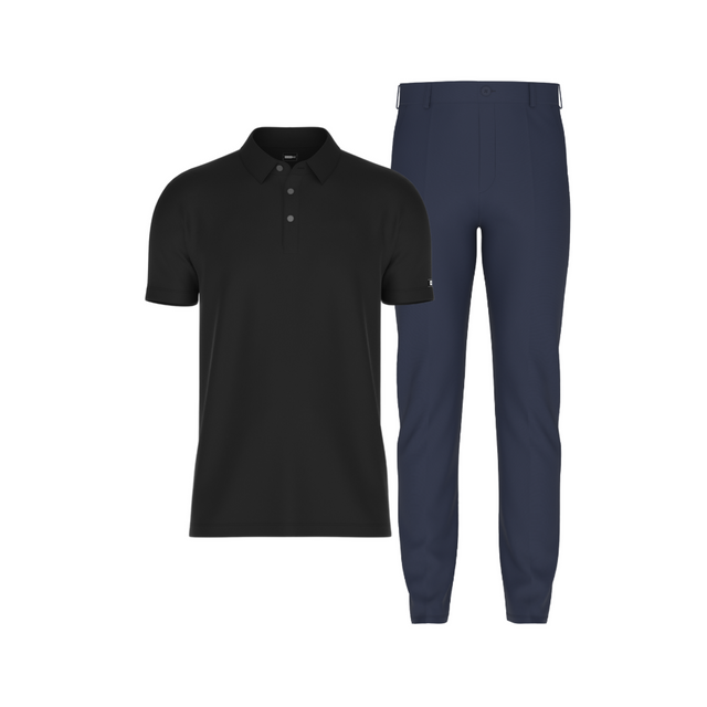 Tailored Navy Blue Pant In Icy Cotton with Tailored Black Polo Shirt