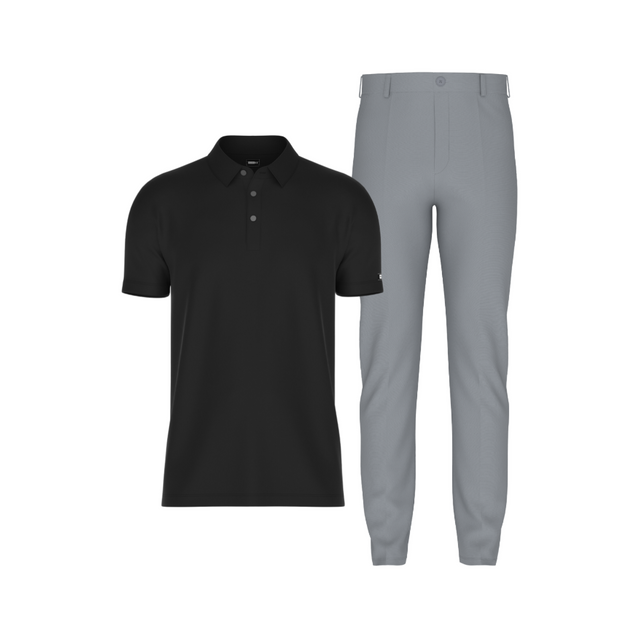 Tailored Slate Gray Pant In Icy Cotton with Tailored Black Polo Shirt