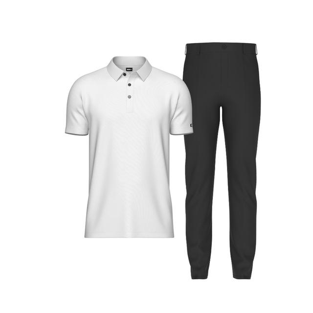 Tailored Black Pant In Icy Cotton with Tailored White Polo Shirt