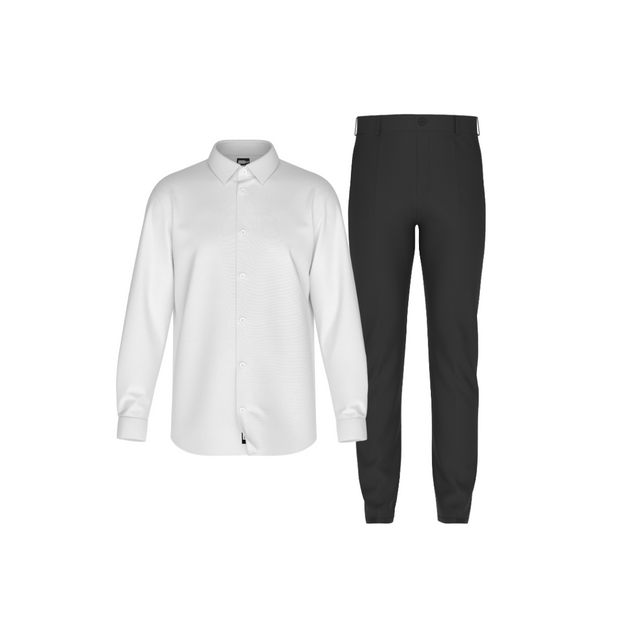 Tailored Black Pant In Icy Cotton with Tailored White Shirt