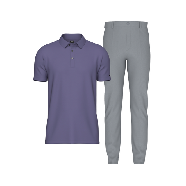 Tailored Slate Gray Pant In Icy Cotton with Tailored Gray Polo Shirt