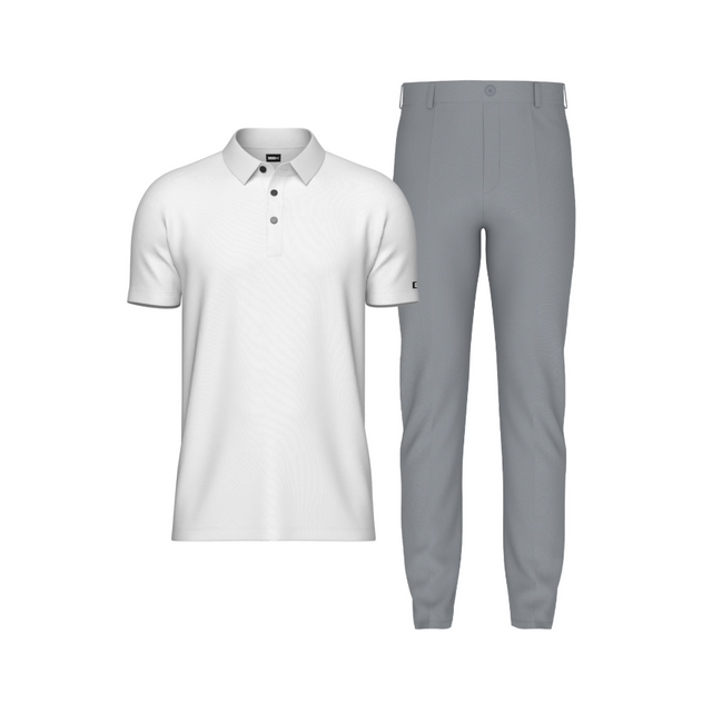 Tailored Slate Gray Pant In Icy Cotton with Tailored White Polo Shirt