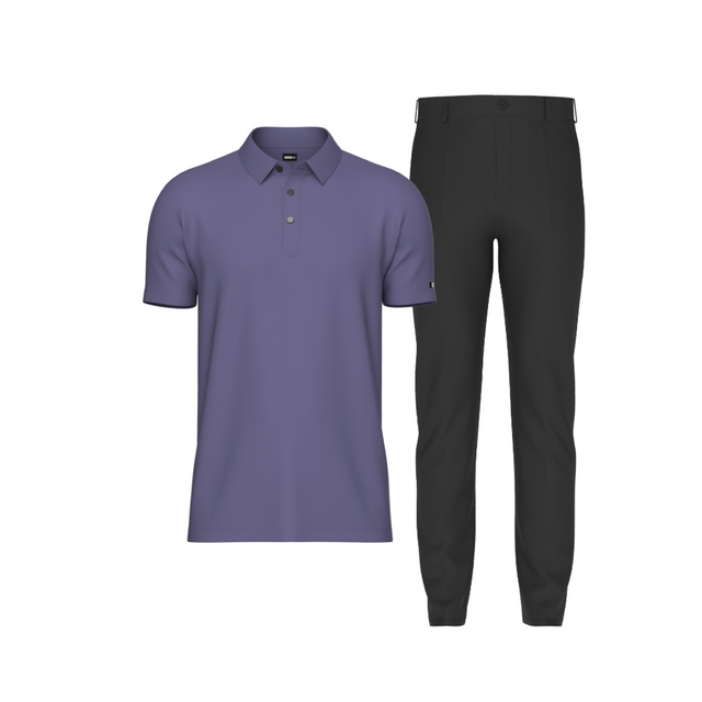 Tailored Black Pant In Icy Cotton with Tailored Gray Polo Shirt