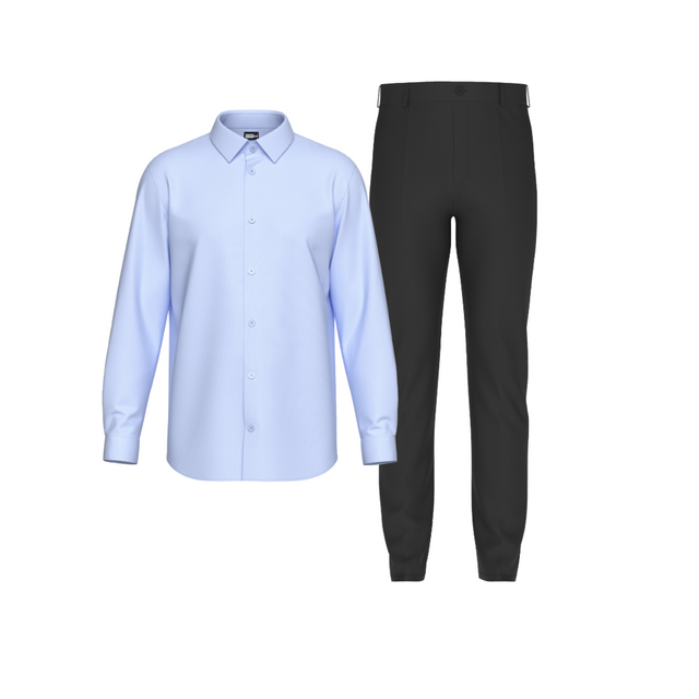 Tailored Black Pant In Icy Cotton with Tailored Sky Blue Shirt