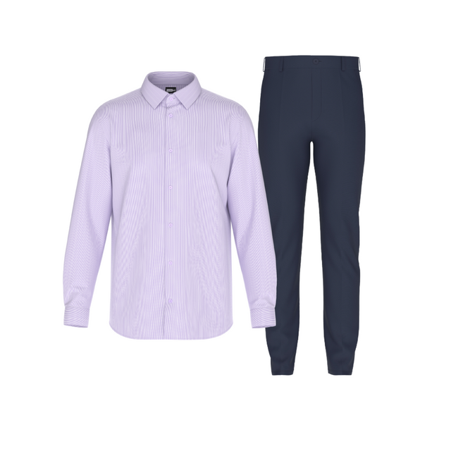 Tailored Navy Blue Pant In Icy Cotton with Tailored Purple Exquisite Shirt Crisp White Lines