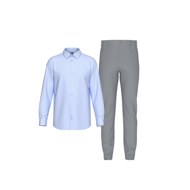 Tailored Slate Gray Pant In Icy Cotton with Tailored Sky Blue Shirt