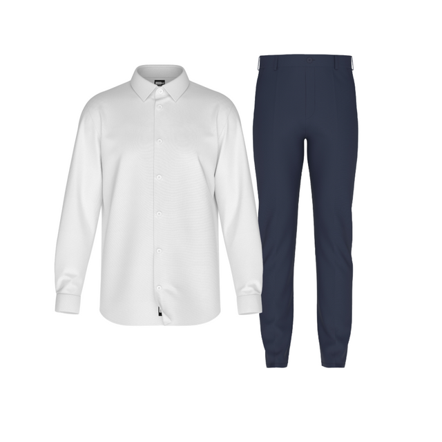 Tailored Navy Blue Pant In Icy Cotton with Tailored White Shirt