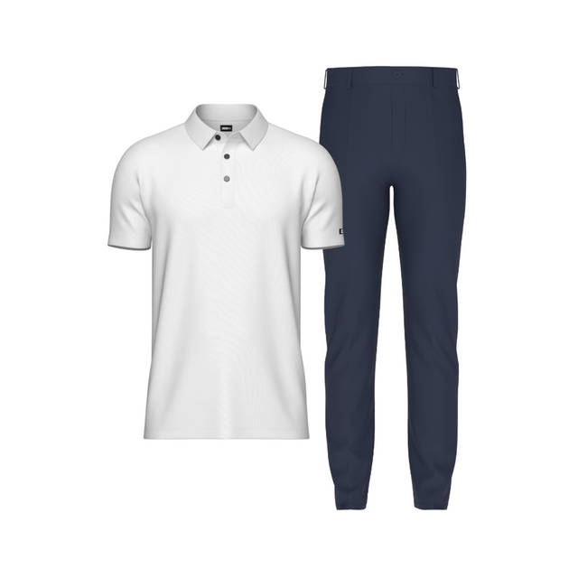 Tailored Navy Blue Pant In Icy Cotton with Tailored White Polo Shirt