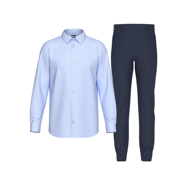 Tailored Navy Blue Pant In Icy Cotton with Tailored Sky Blue Shirt