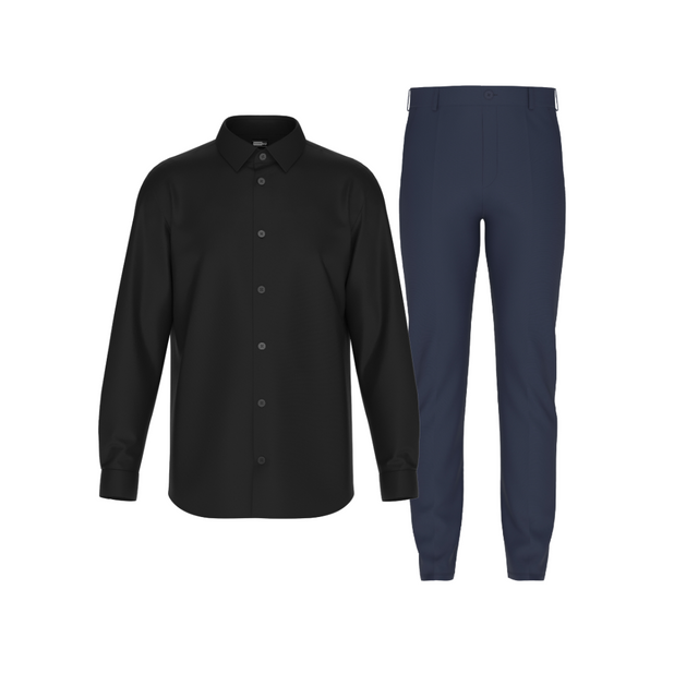 Tailored Navy Blue Pant In Icy Cotton with Tailored Black Icy Cotton Shirt