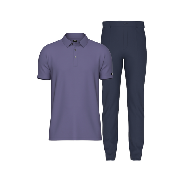 Tailored Navy Blue Pant In Icy Cotton with Tailored Gray Polo Shirt