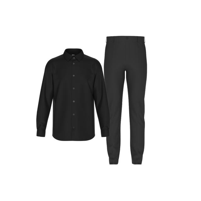 Tailored Black Pant In Icy Cotton with Tailored Sleek Gray Shirt