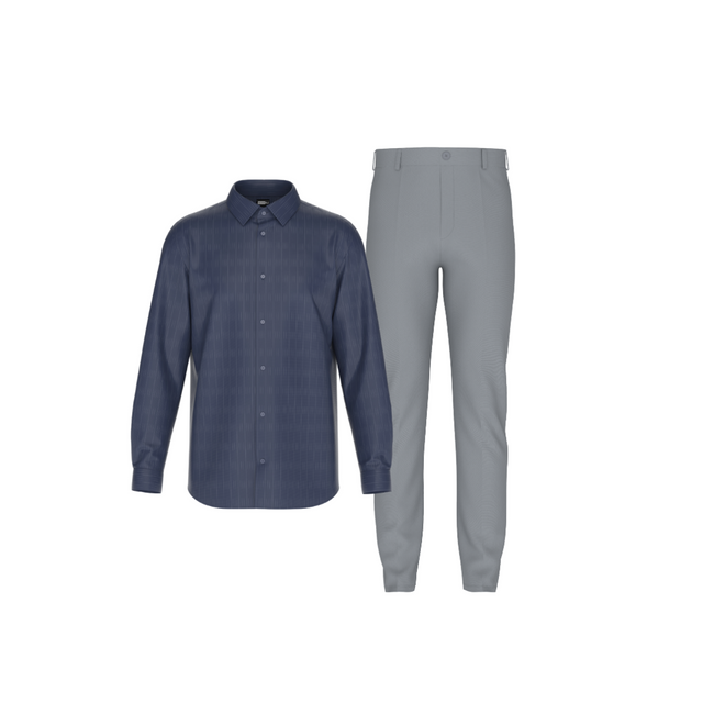 Tailored Slate Gray Pant In Icy Cotton with Tailored Navy Blue Shirt