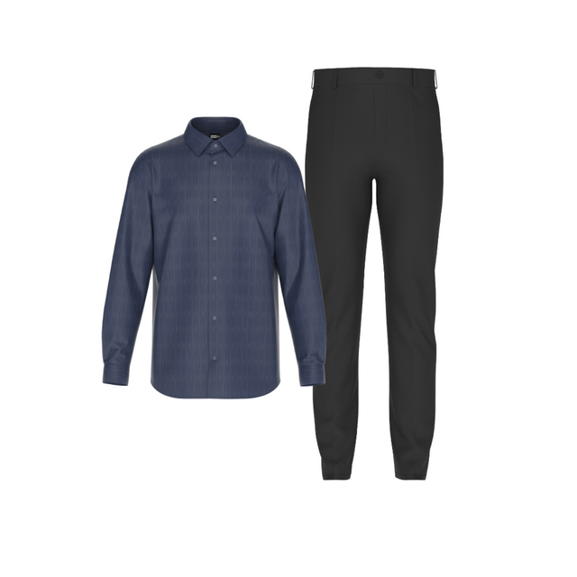 Tailored Black Pant In Icy Cotton with Tailored Navy Blue Shirt