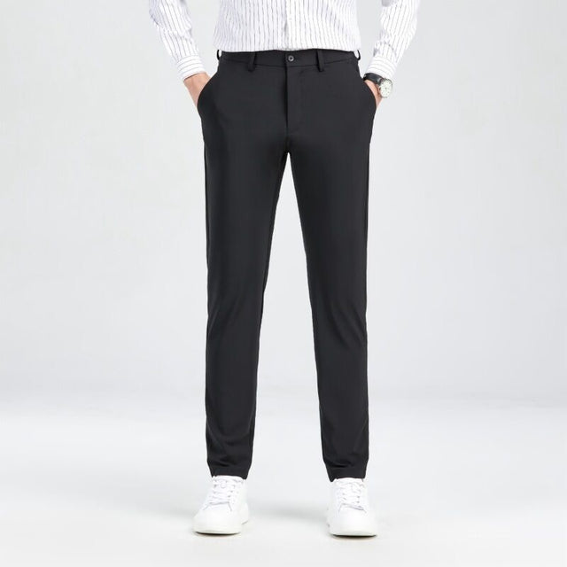 Tailored Black 4-Way Stretch Dress Casual Men Pant In Icy Cotton