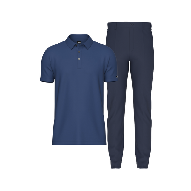 Tailored Navy Blue Pant In Icy Cotton with Tailored Navy Blue Polo Shirt