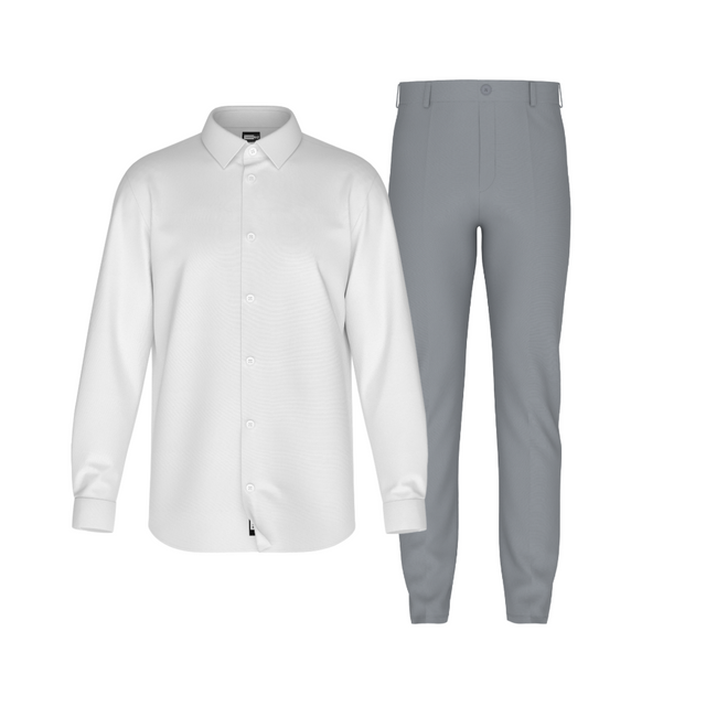 Tailored Slate Gray Pant In Icy Cotton with Tailored White Shirt