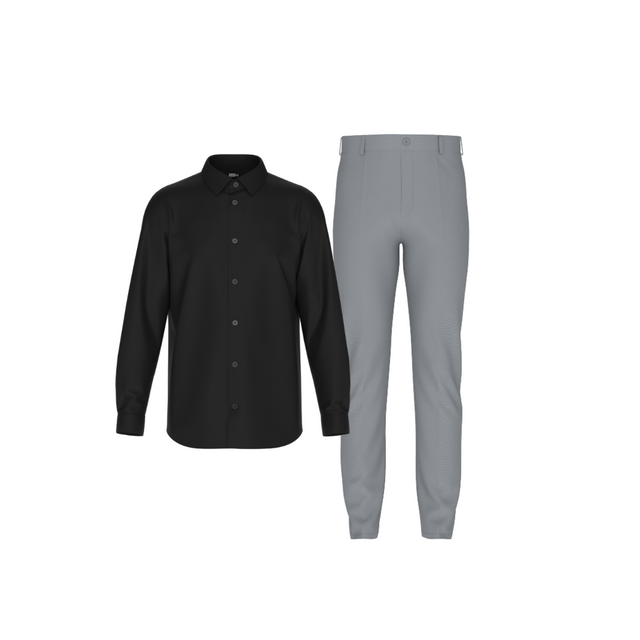 Tailored Slate Gray Pant In Icy Cotton with Tailored Black Icy Cotton Shirt