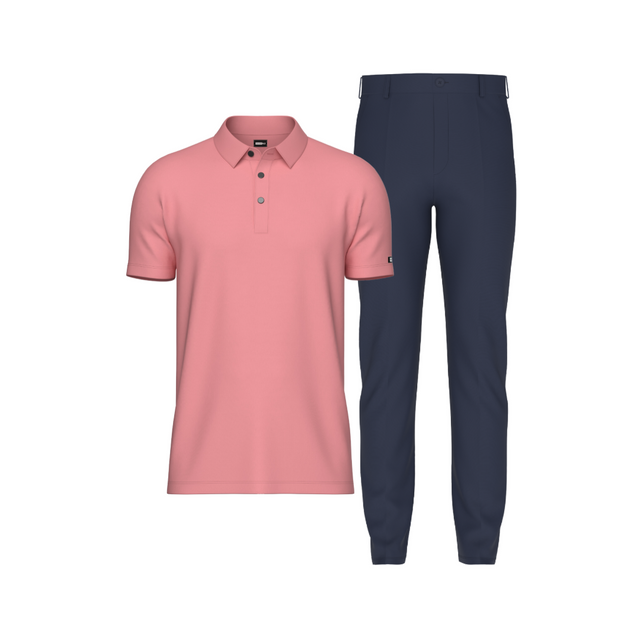 Tailored Navy Blue Pant In Icy Cotton with Tailored Baby Pink Polo Shirt