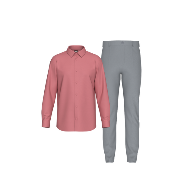 Tailored Slate Gray Pant In Icy Cotton with Tailored Pink Shirt