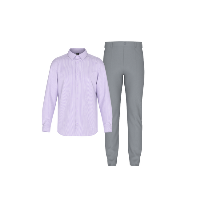 Tailored Slate Gray Pant In Icy Cotton with Tailored Purple Exquisite Shirt Crisp White Lines