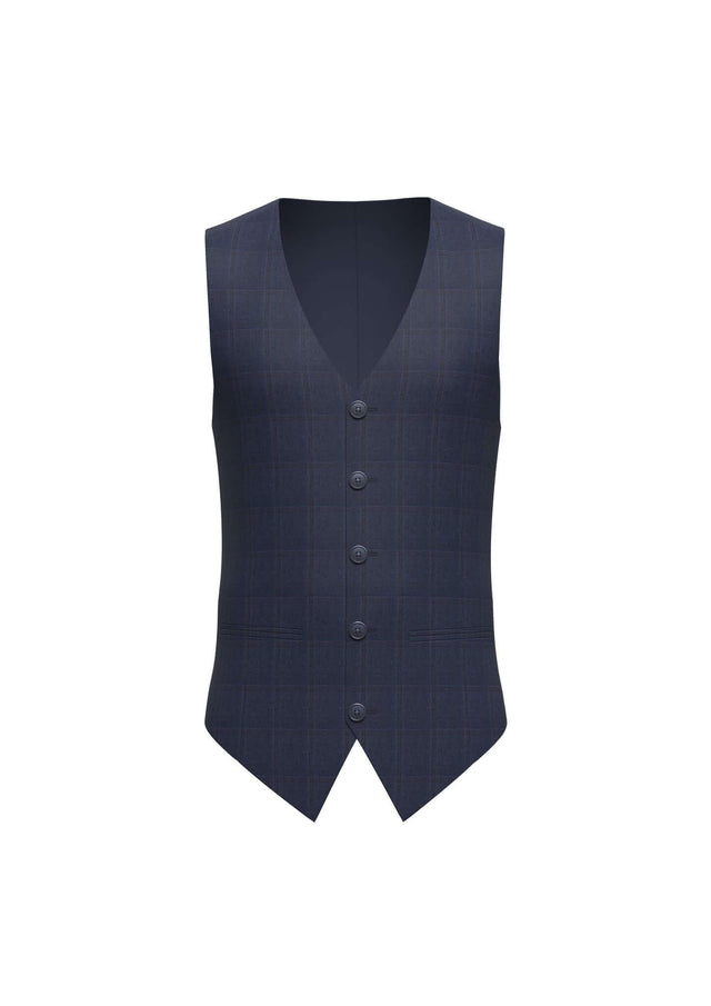 Mid Blue Check Pure Wool 130's Waistcoat