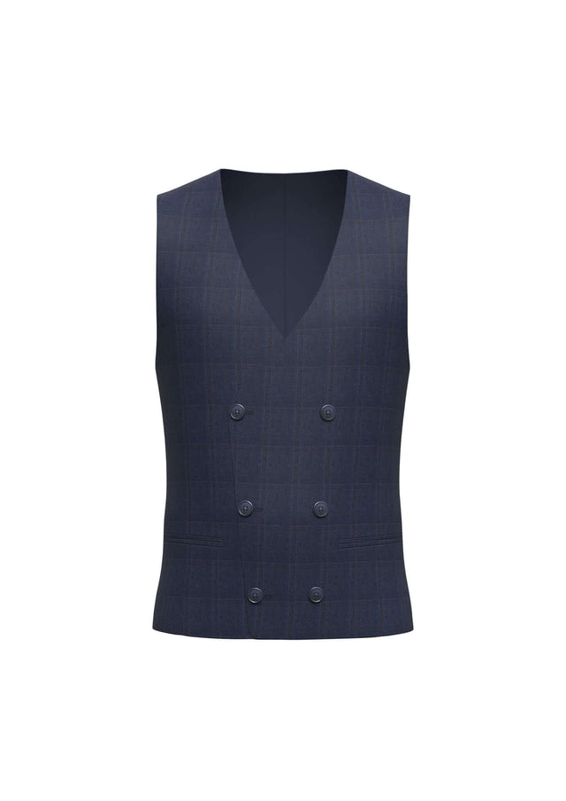 Mid Blue Check Pure Wool 130's Waistcoat