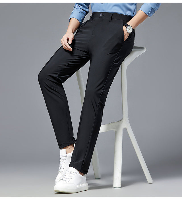 Tailored Black 4-Way Stretch Dress Casual Men Pant In Icy Cotton