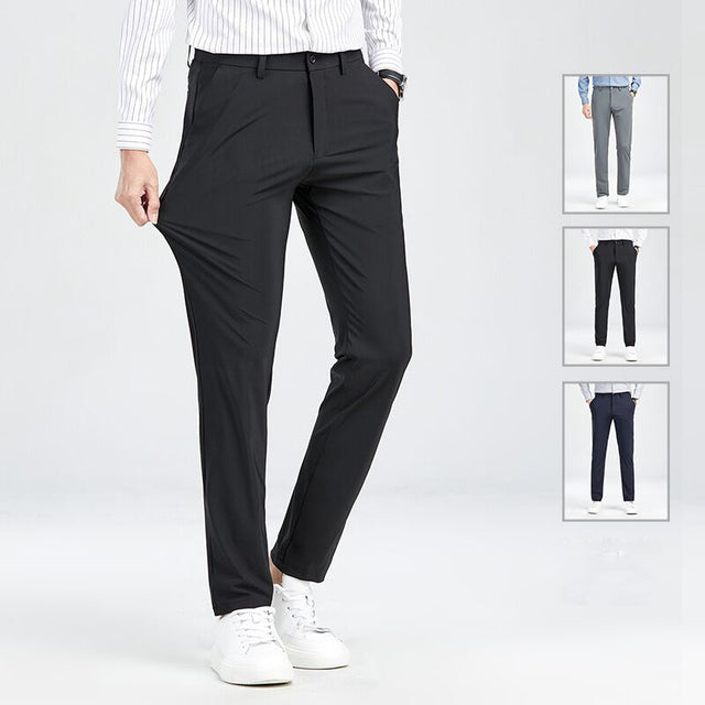 Tailored Black 4-Way Stretch Dress Casual Men Pant In Icy Cotton