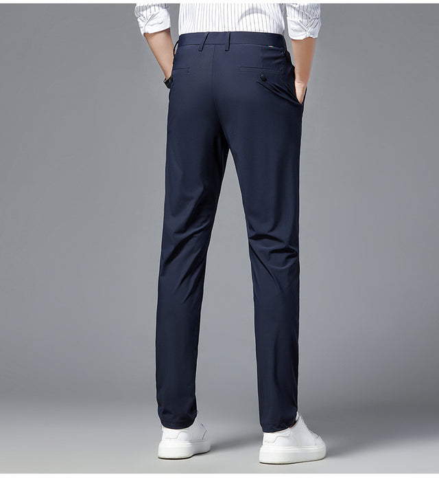 Tailored Navy Blue 4-Way Stretch Dress Casual Pant In Icy Cotton