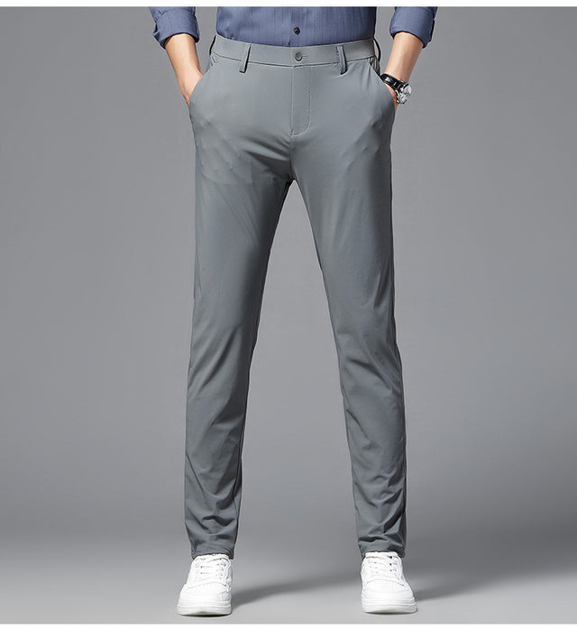 Tailored Slate Gray 4 Way Stretch Dress Casual Pant In Icy Cotton